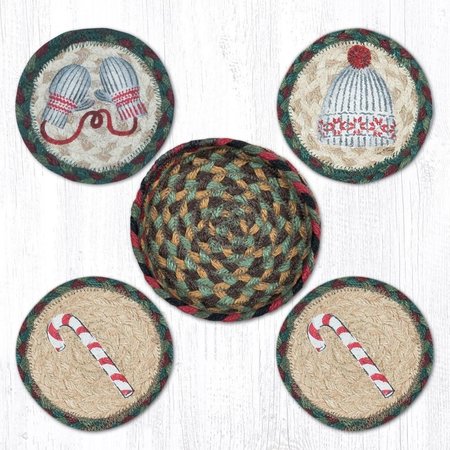 CAPITOL IMPORTING CO 5 x 5 in. Jute Round Winter Coasters in a Basket 29-CB508W